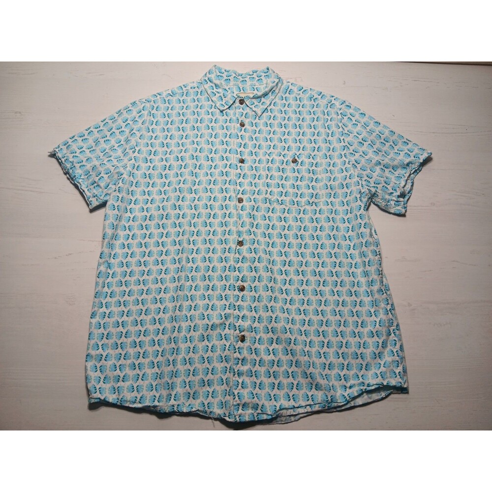 Men's Oliver And Burke Blue/Teal Leaf Hawaiian Style Button Up Shirt Size L Used